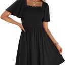 ZESICA Women's 2026 Summer Casual Mini Dress Flutter Short Sleeve Square Neck Smocked Tiered Ruffle Flowy Dresses