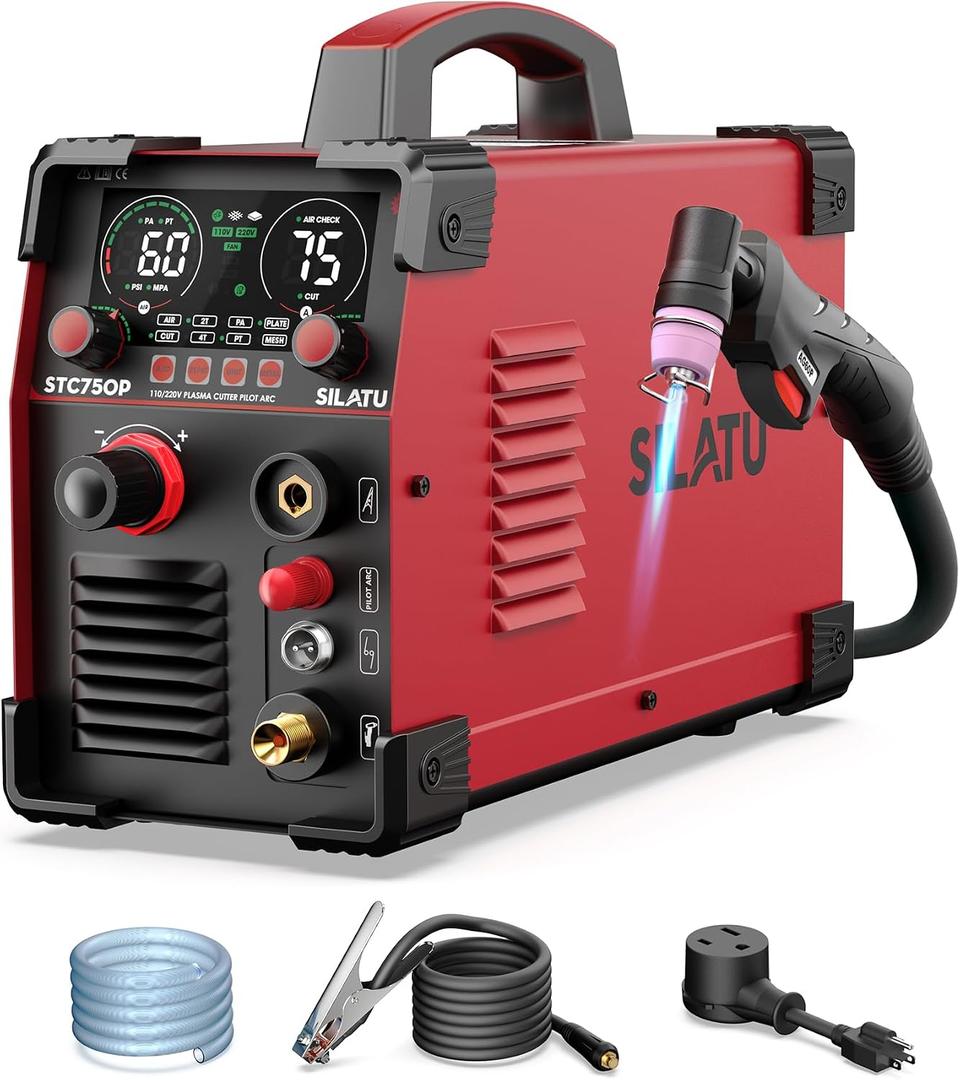 SILATU 75A Plasma Cutter Machine, HF Pilot Arc, 110V/ 220V, 1'' Max Cut, Size: STC750P Red