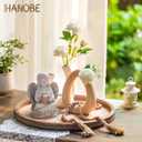 Hanobe Large Round Decorative Tray: Farmhouse Neutral Coffee Table Decor Wood Beaded Trays Vintage Ottoman for Home Counter Living Room