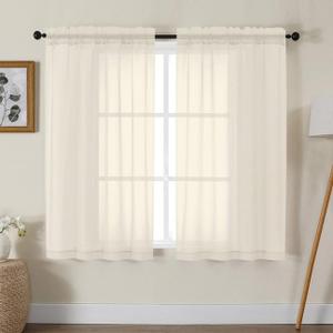 Gwine Cream Sheer Curtains 48 Inches Long 2 Panels Set, Light Filtering Sheer Curtains for Living Room Bedroom, Modern Voile Soft Airy Rod Pocket Drapes, 42Wx48L Inch, 2PCS