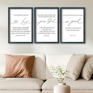 SRSZHIYUE Bible Verses Wall Decor Set of 3, 16"x11" Christian The Lord Your God Is Good Scripture Sign, Holy Religious Living Room Jesus Christ Prayer Faith Motivational Quotes Faith Wall Hang (Black)