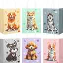 12 Pieces Puppy Dog Party Favor Bags Cute Doggy Paper Goodie Gift Bags with Handles, Dog Paw Print Candy Treat Storage Container for Pet Puppy Themed Birthday Baby Shower Decorations