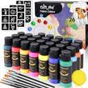 Colorful Fabric Paint Set for Clothes, with 6 Brushes,1 Palette, 26 Colors Permanent Child Safe & Non- Toxic Fabric Paint Kit for T-Shirt, Bags and Cloth Shoes (2 Fl Oz (Pack of 26))