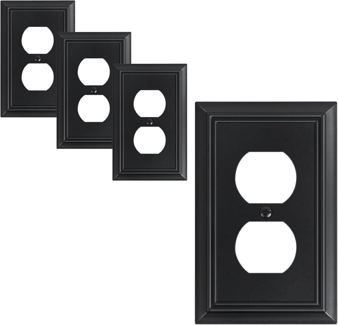 4-Pack Duplex Outlet Cover Plate, Decorative Matte Black Switch Plates and Outlet Covers, Natural Bamboo Fiber Wall Plates for Electrical Outlets, 1 Gang Receptacle Cover, Corrosion Resistant