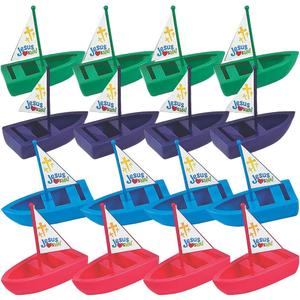 Fun Express Jesus Loves Me Toy Boats 12 Pack - Christian Gifts for Kids Bulk Prizes for Classroom Treasure Box | Sunday School Supplies & VBS Religious Party Favors | Plastic Boats for Church Rewards