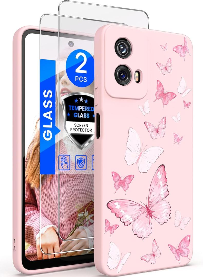 Yucenx for Motorola Moto G 5G 2024 6.6 inch Case, Girls Women Florals Liquid Silicone Phone Case, Shockproof Anti-Scratch Soft Protection Case with 2X Screen Protectors for Moto G 5G 2024 (Pink)