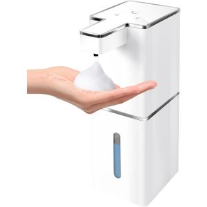 Automatic Foaming Soap Dispenser Touchless 380ml/12.8oz Rechargeable Hand Soap Dispenser Wall Mounted 4 Levels Adjustable Foam Soap Pump for Bathroom Kitchen Dish Soap (White)