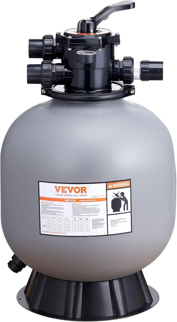 VEVOR Sand Filter, 22-inch, Up to 55 GPM Flow Rate, Above Inground Swimming Pool Sand Filter System with 7-Way Multi-Port Valve, Filter, Backwash, Rinse, Recirculate, Waste, Winter, Closed Functions