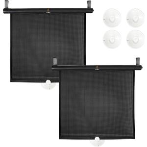 EcoNour Car Side Window Sun Shade (2 Pack) | Retractable Roller Sunshade for Kids | Baby Car Window Shades for UV and Sun Glare Protection | Baby Travel Accessories (15"x17")
