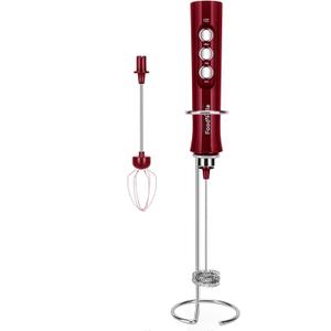 MF02 Rechargeable Milk Frother Handheld Foam Maker with Stainless Whisk for Cappuccino, Latte, Bulletproof Coffee, Keto Diet, Protein Powder, Matcha (Viva Red)