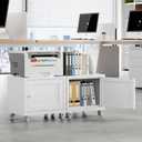 Small Printer Stand with Storage, Home Office Printer Table for Small Spaces, Under-Desk 3D Printer Stand with Wheels, for Office Copier and Fax Machine, White