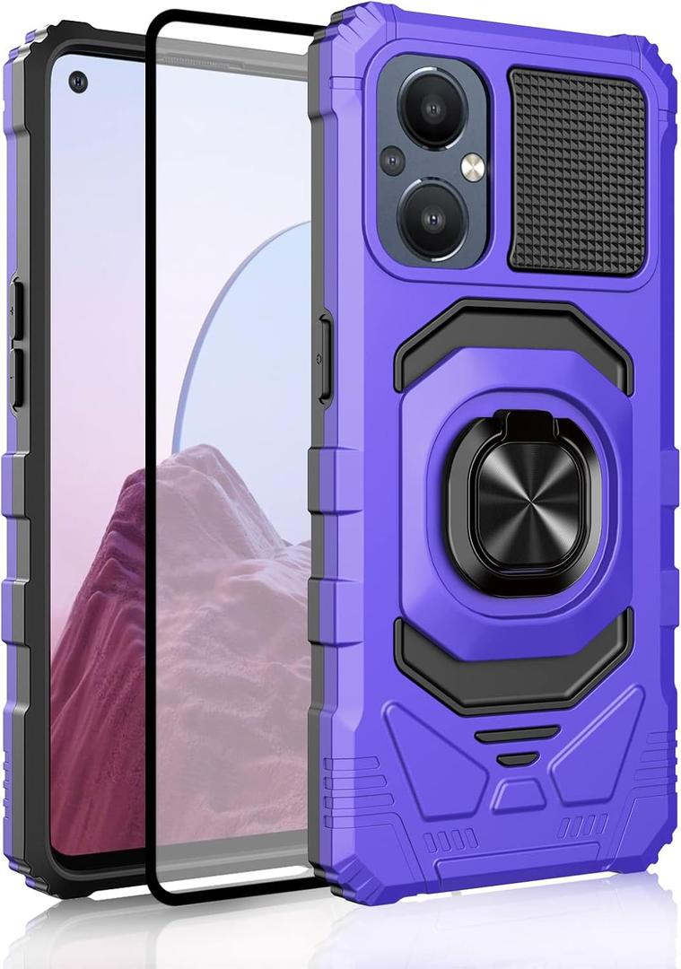 Ailiber for OnePlus Nord N20 5G Stand Case, Screen Protector-Purple | Flexible Stable Ring Kickstand Holder Military-Grade Drop Protection, Build-in Metal for Magnet Car Mount Armor Cover