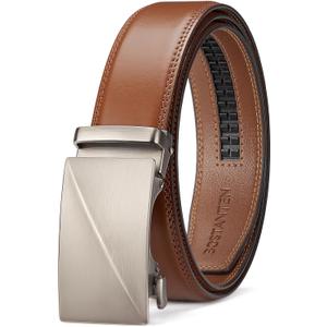 BOSTANTEN Mens Belt Leather Ratchet Belt For Men Dress and Casual with Adjustable Buckle, Trim to Fit (011- All Brown)