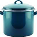 Rachael Ray Enamel on Steel Stock Pot/Stockpot with Lid, 12 Quart, Marine Blue