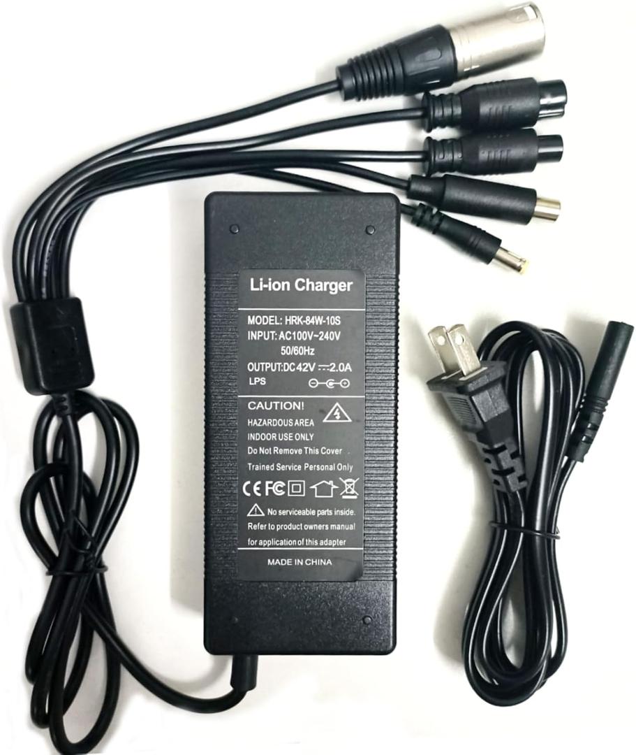 42V 2A 1.5A Charger 5 Plugs Universal for MAXSHOT V1, Phantomgogo A10 A9 A8 Commuter R1, VOLPAM SP06 SP03 SPT7, Aovopro Sisigad Okai for Hover-1 Macwheel etc 36V Battery