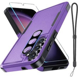 for Samsung Galaxy S25 FE Case with Screen Protector+Camera Lens Cover,Military Grade Heavy Duty Shockproof Phone Cover with Wrist Lanyard Strap for Samsung S25fe,Lavender