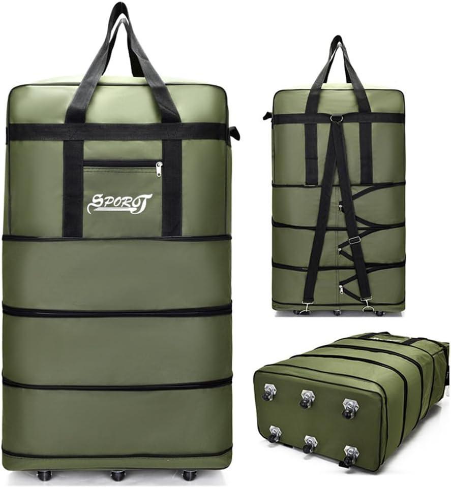 Expandable Extra Large Travel Oxford Duffel Bag with Wheels Waterproof Lightweight Traveling Foldable Suitcase (Green, L - 6 wheels)