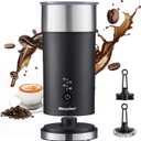 Electric Milk Frother and Steamer, 8.12oz/240ml 4 in 1 Milk Steamer Frother for Latte Cappuccino, Can Froth Both Hot and Cold Milk, Enjoy Perfect Milk Froth in 2 Min (Deep Black)