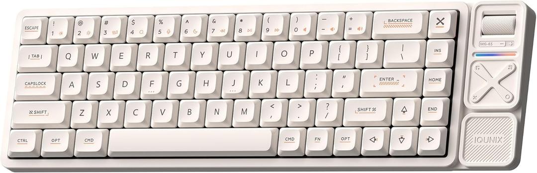 IQUNIX Magi65 Pro Low Profile Mechanical Keyboard Wireless 65% Keyboard Ultra Slim for Creamy Typing, Hot Swappable, RGB Backlit, PBT Keycaps, Aluminum Case, BT/2.4G/USB-C, Mac/Windows (Ochre White)