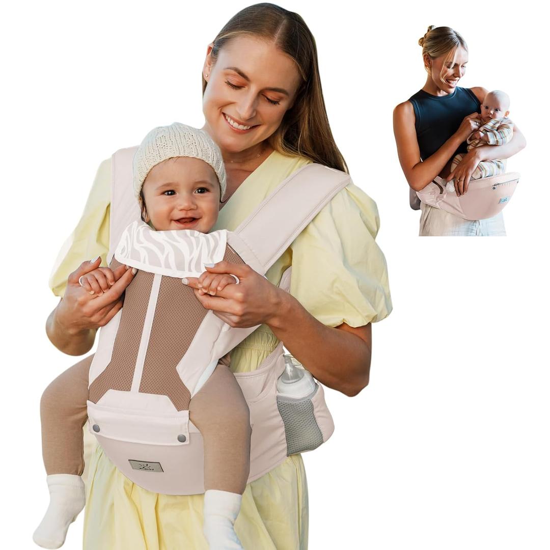 MOMTORY Baby Carrier Newborn to Toddler, 6-in-1 Baby Carrier Plus Size Friendly, Comfy and Supportive, Adjustable Detachable Infant Baby Hip Seat Carrier for 7-50lbs (Pink)
