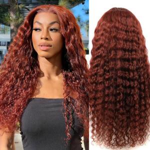 PYY Deep Wave Lace Front Wigs Human Hair Reddish Brown Deep Wave Wig 13x4 HD Lace Frontal Wigs for Women Copper Auburn Colored Wig Glueless Pre Plucked with Baby Hair 22 Inch