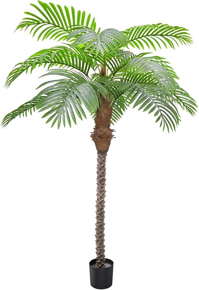 AnTing Artificial Palm Trees 6.5ft Tall Fake Tree for Outside, 78in 15Leaves Large Palm Trees for Patio Pool Home Office Decor【Increased UV Protection】（1 Pack）