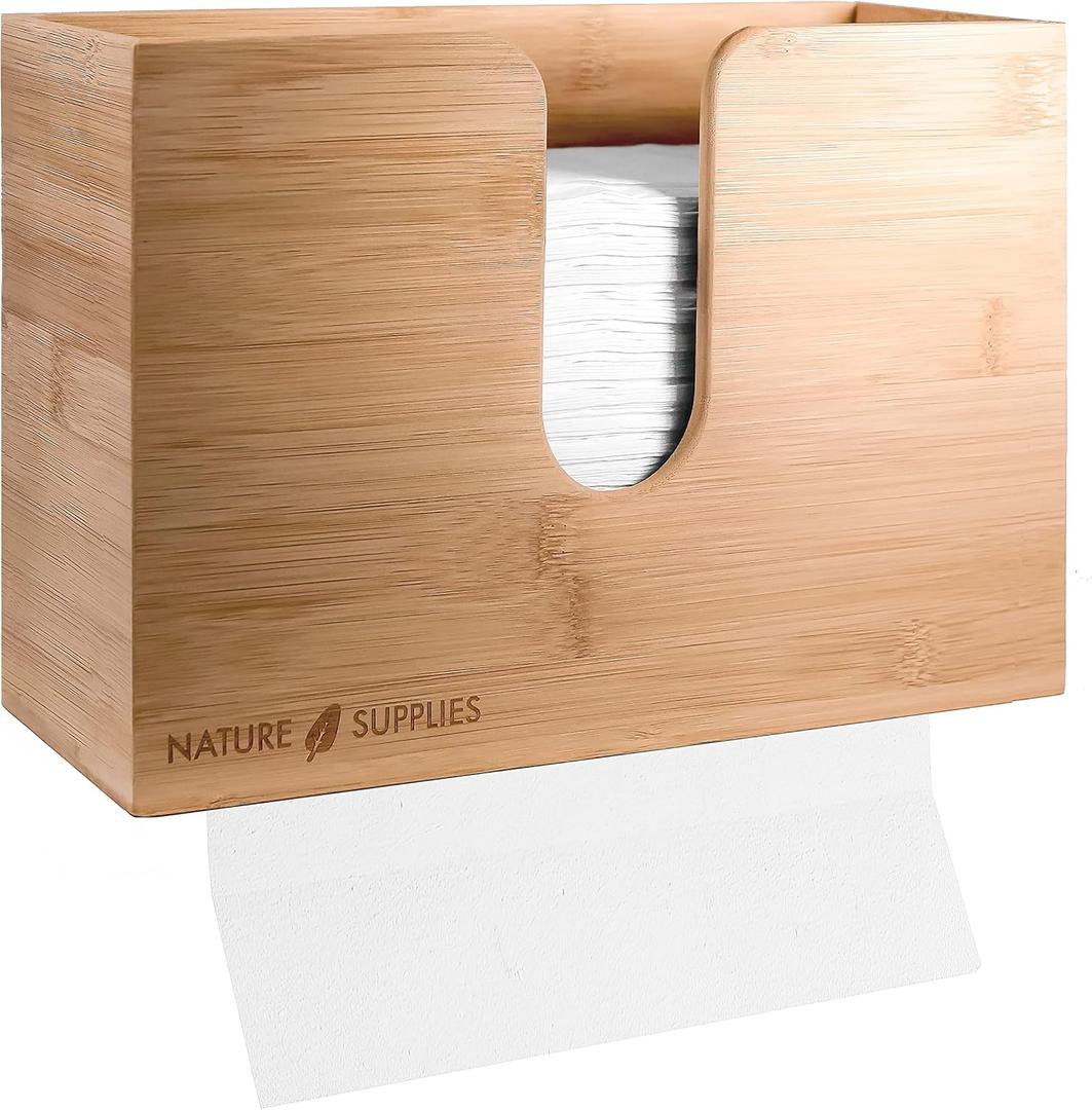 NATURE SUPPLIES Bamboo Paper Towel Dispenser for Bathroom and Kitchen, Wall Mount or Countertop Holder for Multifold, C-Fold, Z-Fold, Tri-Fold Hand Towels, Commercial Use, for Home or Office