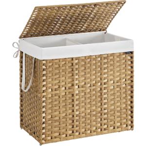 SONGMICS Laundry Hamper with Lid, 42.3 Gallon (160 L) Synthetic Rattan Clothes Laundry Basket with Lid and Handles, Foldable, Removable Liner, Goose Yellow ULCB216Y01