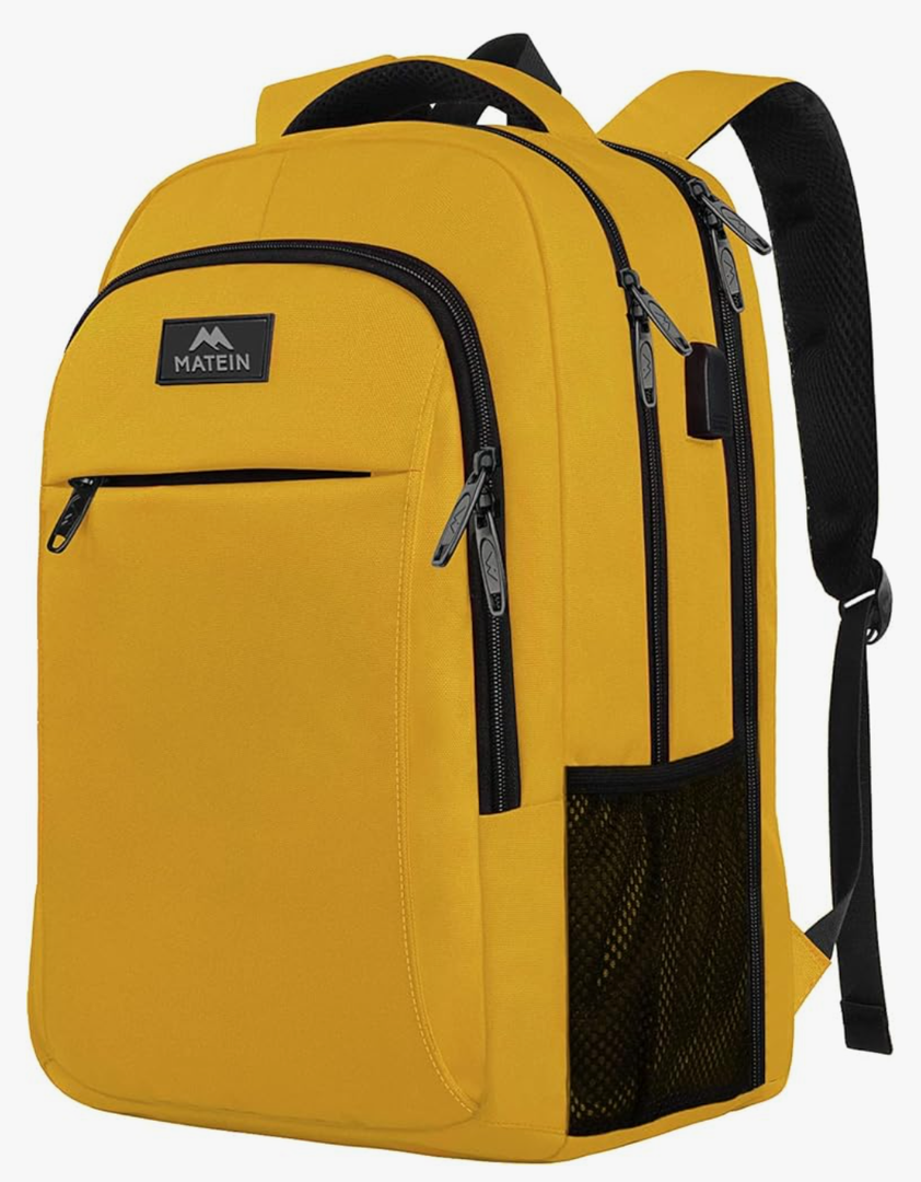 MATEIN College Backpack, Extra Large TSA Friendly Carry On 17.3 Inch Laptop Backpack with USB Charging Port, Anti Theft Flight Approved Business Work Travel Computer Backpack Bagfor Women Men, Yellow