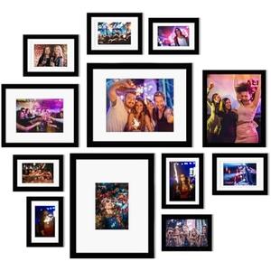 Egofine Picture Frame Set 12 Pack, Picture Frames Collage Wall Decor with Two 11x14, Two 8x10, Four 5x7, Four 4x6, Photo Frames for Wall and Tabletop, Made of Solid Wood, Covered by Plexiglass, Black