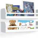 Floating Nursery Book Shelves, 16.5 inch Wall Book Shelves Kids Room, Set of 2 Baby Shelves for Nursery Decor, Ideal Wooden Nursery Shelves for Teens Kids Room, Bedroom Bathroom and Kitchen (White)