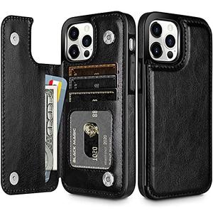 HianDier Wallet Case Compatible with iPhone 13 Pro MAX Case 5G 6.7-inch Slim Protective with Credit Card Slot Holder Flip Folio Soft PU Leather Magnetic Closure Cover, Black