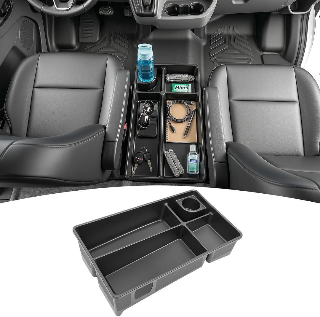 Floor Organizer Compatible with 2021-2026 Ford Transit Center Console Storage Organizer Under Seat Box Bin Cup Holder for Transit Accessories(Not for Transit Connect)