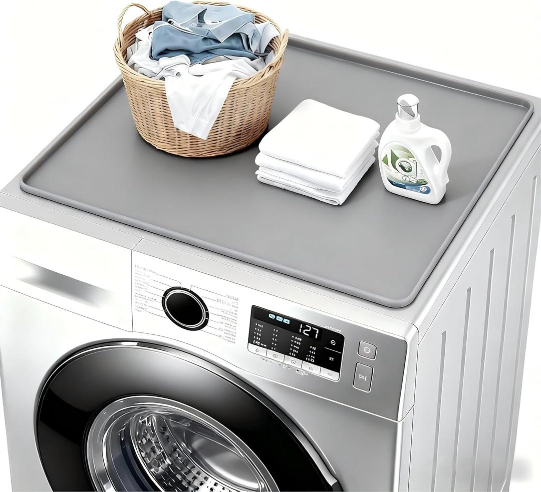 Washer and Dryer Covers for the Top, 23.6 x 23.6" Silicone Rubber Mat for Laudry Machine & Dryer, Dryer Top Protector Mat, Mat for Top of Washer and Dryer for Laundry Kitchen Home (Grey)