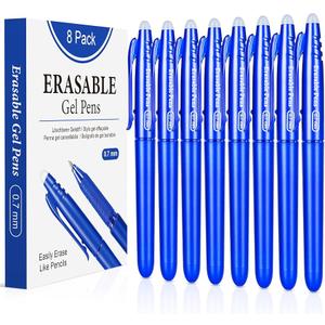 Erasable Gel Pens 0.7mm, KERIFI Blue Heat Erasable Fine Point Ballpoint Pens, Make Mistakes Disappear, Gel Ink Pens with Eraser for Drawing Writing Planner Journaling Crossword Puzzles School Supplies