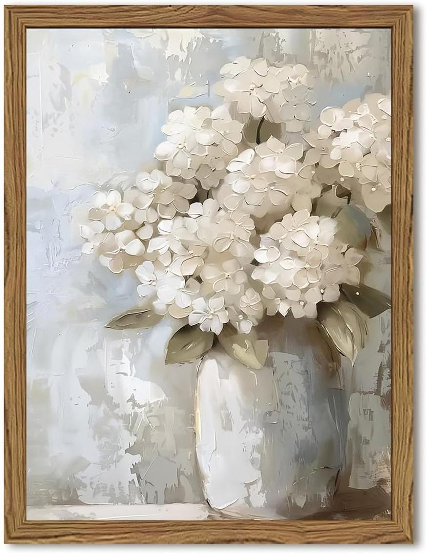 Framed Vintage Canvas Wall Art, White Hydrangea Floral Wall Decor Paintings, Flower Pictures Prints Aesthetic Home Decor for Living Room Bedroom Bathroom Office 16x24 inch Framed Vintage Canvas Wall Art, White Hydrangea Floral Wall Decor Paintings, Flower Pictures Prints Aesthetic Home Decor for Living Room Bedroom Bathroom Office 16x24 inch