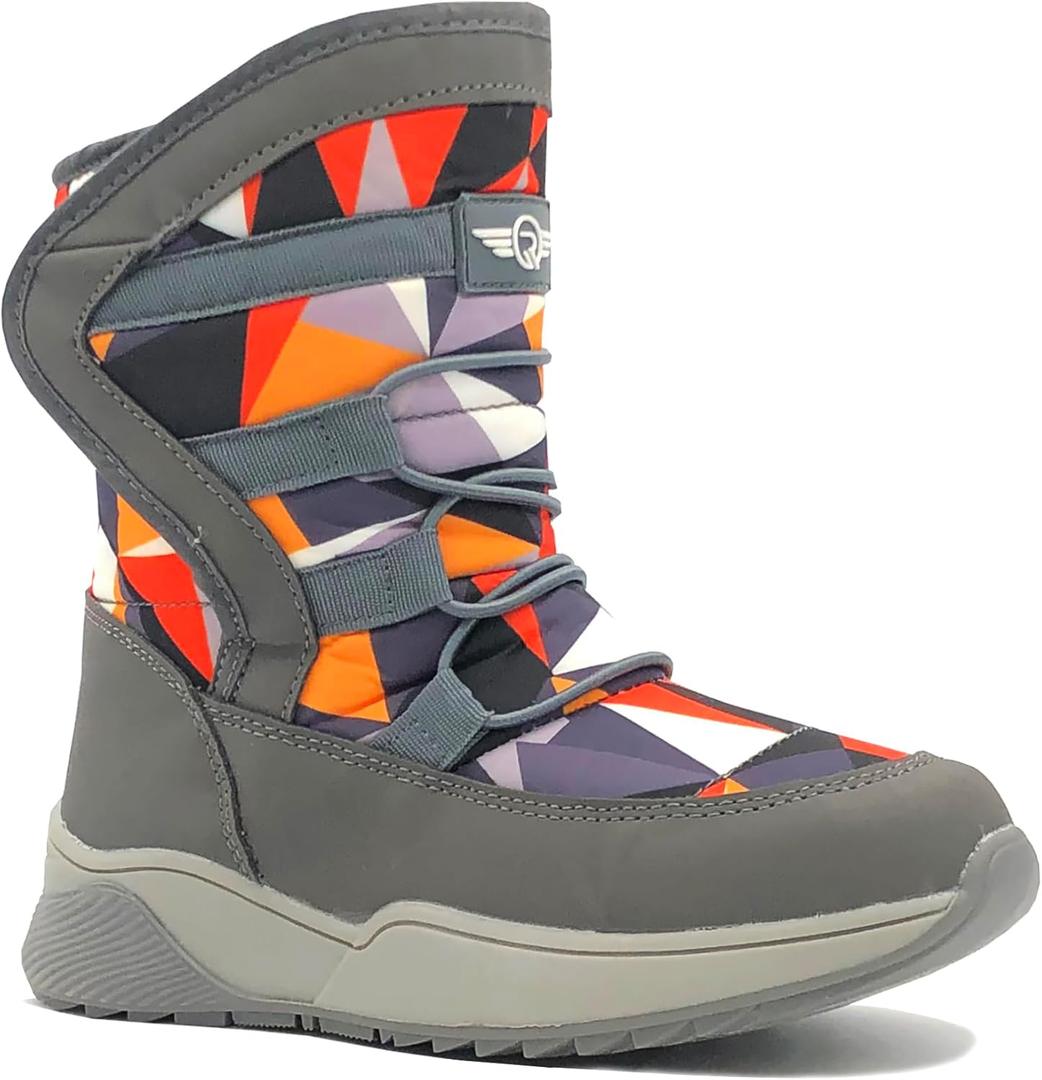 REDVOLUTION Girls Boys Unisex Snow Boots Slip-Resistant Waterpoof Winter Fashion Shoe (1 Big Kid) (278 Silver Orange)