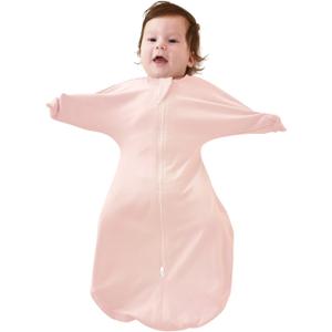 ZIGJOY Baby Transitional Swaddles for Newborns: 0.5 Tog Arms Up Sleep Sack 3-6 Months Soft Cotton Shark Fin 2 Way Zipper 3-6 Months, Pink