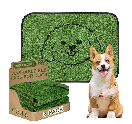 Qeils Reusable Puppy Pads, Washable Pee Pads for Dogs 2 Pack Durable Absorbent Leakproof Dog Training Pads for Home or Travel, Non-Slip Wee Wee Pads Potty Pads 18"x24"