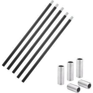 Matte Black M10 Threaded Extension Rods - 5PCS 12 Inches (with 5PCS Steel All Thread Lamp Pipe Nipples), For pendants Island Lights Chandeliers, Lighting Fixture Rod Stems