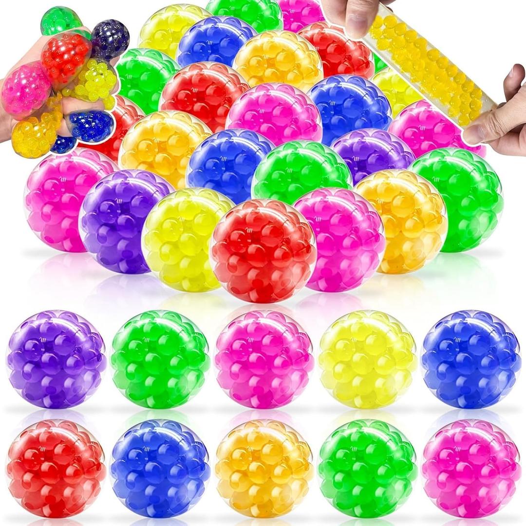 28 Pack Easter Basket Stuffers Essential, Easter Eggs Fillers 7 Colors Fidget Stress Balls Anxiety Stress Relief Squeeze Balls Easter Toys for Kids Teens Boys Girls Easter Eggs Hunt Party Favors Gifts