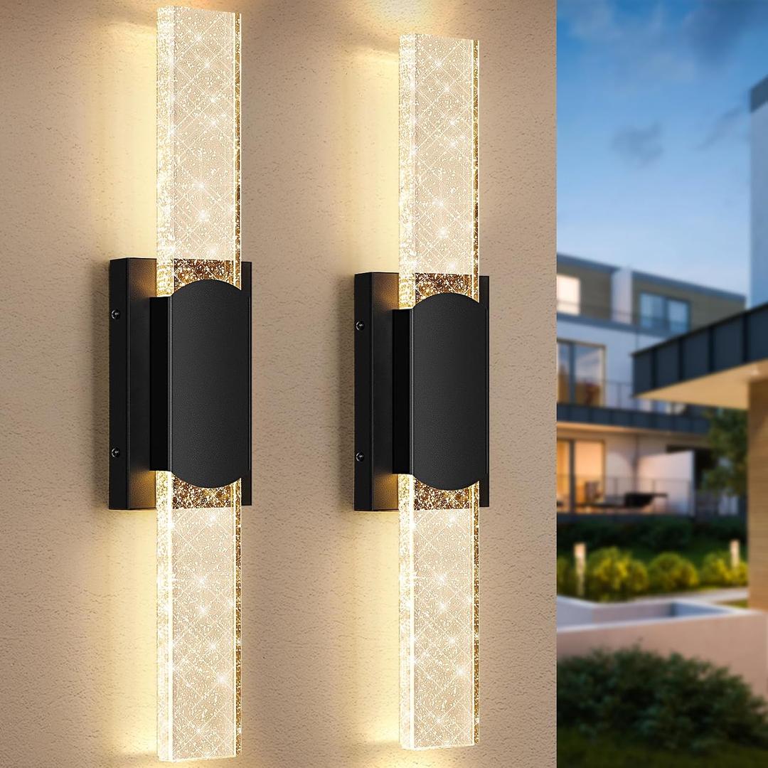 23.5in Large Size Outdoor Wall Light Fixtures with Crystal Bubble Glass, Waterproof Exterior Sconces LED Wall Lanterns, Porch Lights Wall Mounted 10W 3000K Outside Lights for House Front Door Garage