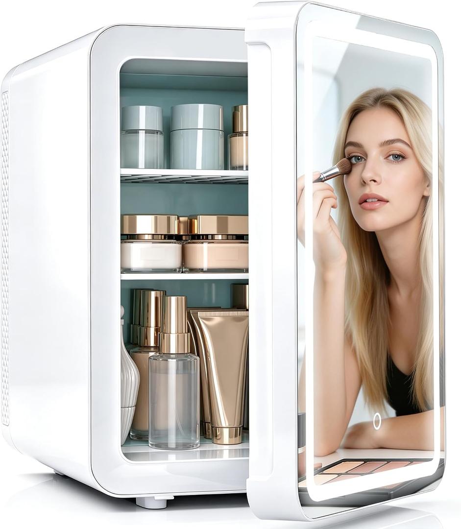 Kikihouse 16L/20L Skincare Fridge with LED Mirror, Small Fridge for Makeup
