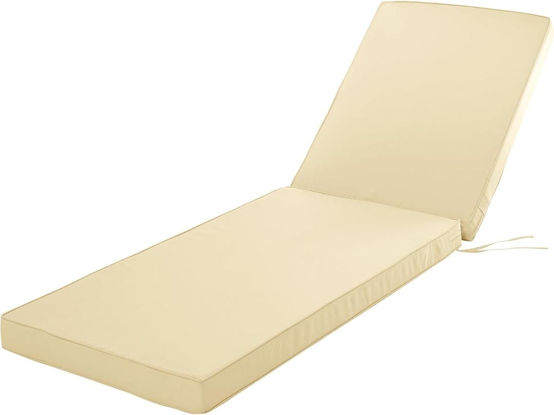 Chaise Lounge Cushion for Outdoor Furniture, Waterproof Fade and Tear Resistant Lounge Deck Chair Cushions for Patio Lawn Pool Resort Hotel, 80x26x3 Inch, Beige