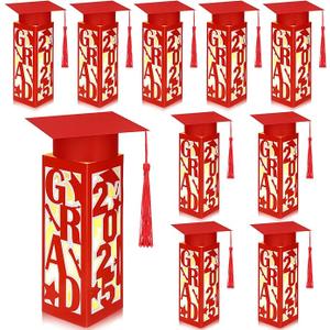 9 Pcs Graduation Table Centerpieces Boxes 2025 Graduation Lantern Boxes with LED Light Small Cap Table Decorations Congrats School College Photo Props(Grad,Red)