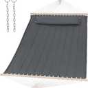 SUNCREAT Portable Tree Hammock with Hardwood Spreader Bar, Extra Large Soft Pillow, Heavy Duty 2 Person Hammock for Indoor, Outdoor, Gray (Grey)