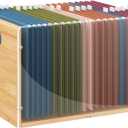 Letter/Legal Bamboo Acrylic File Box Organizer, Hanging File Folder Storage Boxes, Decorative Document Crate Transparent Filing Bin with Handle for Home Office Desk (1 Pack)