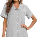 Aamikast Button Up Pajama Set for Women Shorts Short Sleeve Knit Sleepwear 2 Pice Pjs Sets (Medium, Light Gray) (Gray, M)
