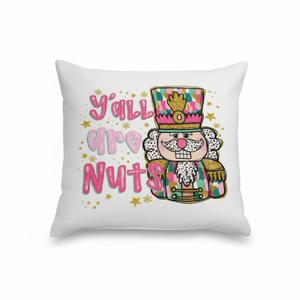 QGFM Glitter Christmas Nutcracker Pillow Covers 18x18, Nut Crackers Christmas Decorations, Y'all are Nuts Xmas Holiday Decorative Pillow Covers for Couch Sofa Bedroom Living Room Home Pack of 2