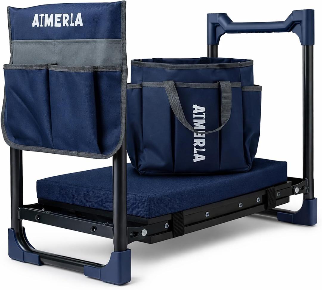 Aimerla K7 Foldable Garden Kneeler Seat, Upgraded Anti-Slip Base, 350LBS Capacity, 10.2" Wide EVA Pad & Detachable Cloud Cushion, 2-in-1 Kneeler Bench for Seniors, Gardening Gifts for Parents